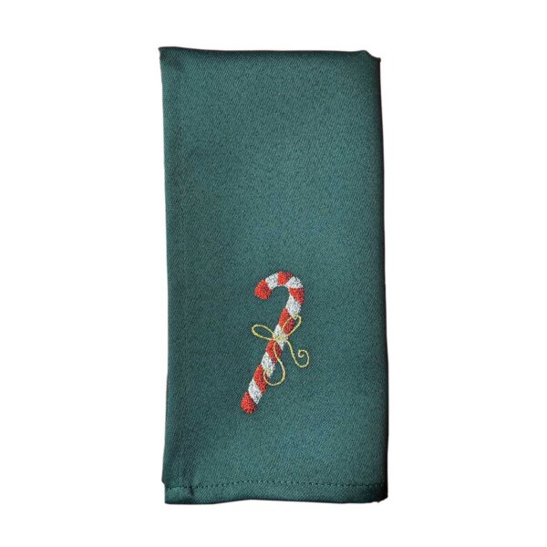 Liscio green napkin with candy cane embroidered