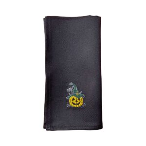 Black textured Liscio napkin with Halloween pumpkin embroidery